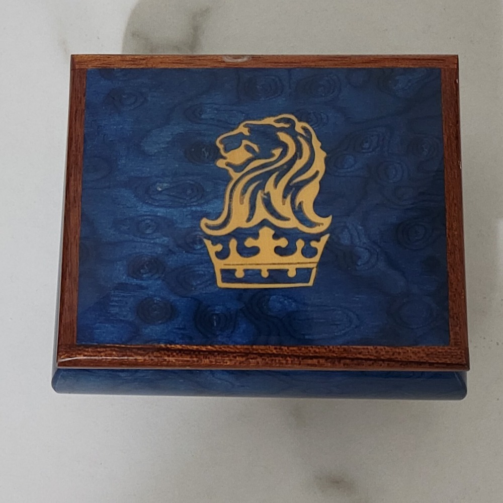 Vintage Reuge Music Box Puttin On The Ritz Royal Blue Iconic Lion Crown Inlay